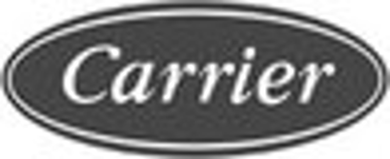 Ovale schwarze Plakette mit dem weißen Schriftzug „Carrier“.