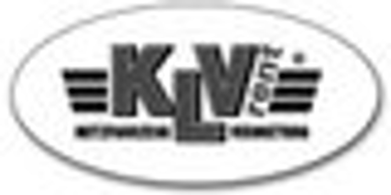 Graues ovales Logo mit dem Text "KIV" in Großbuchstaben in der Mitte und "NOT FOR LONG WE MEASURE" darunter.